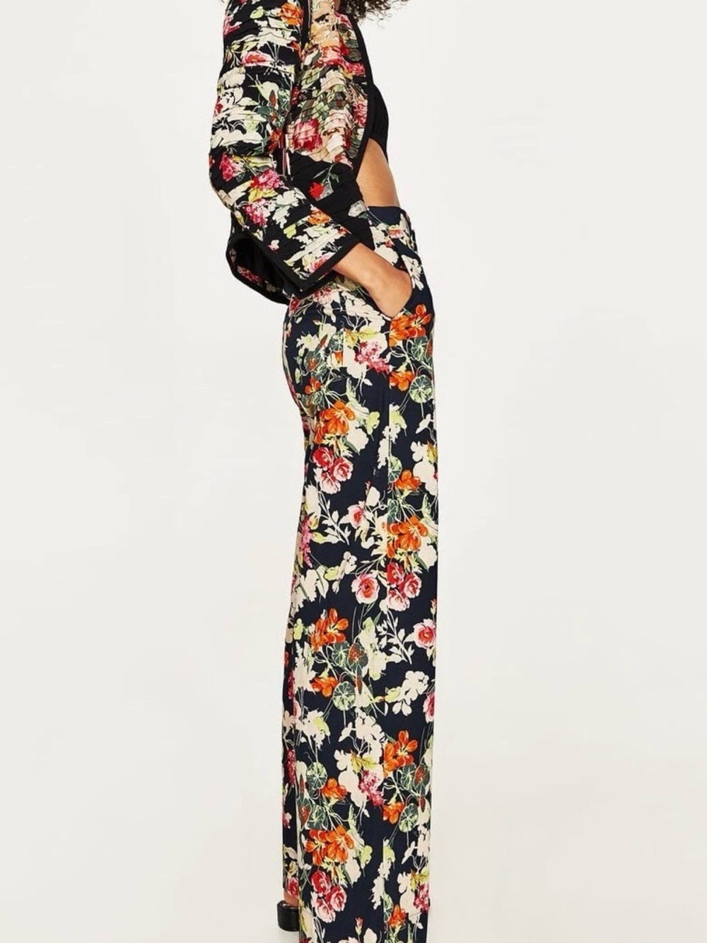 Zara Navy Floral Trouser with Bright Blooms (Las)